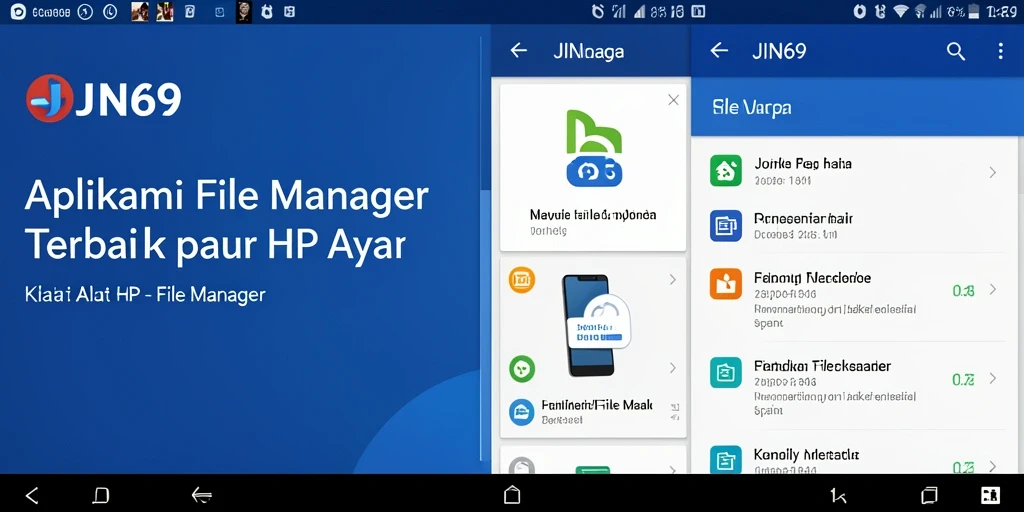 Antarmuka aplikasi JIN69 yang menunjukkan fitur pengelolaan file.