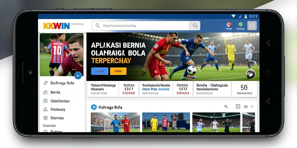 Antarmuka aplikasi KKWIN menampilkan berita olahraga bola secara menarik.