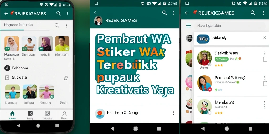 Antarmuka REJEKIGAMES untuk membuat stiker WhatsApp yang kreatif.