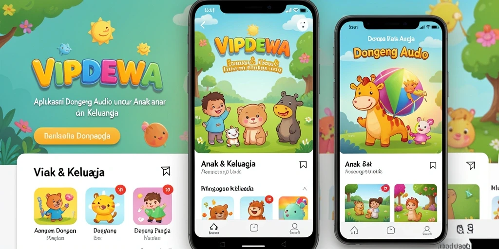 Antarmuka user-friendly aplikasi dongeng VIPDEWA dengan berbagai pilihan cerita.