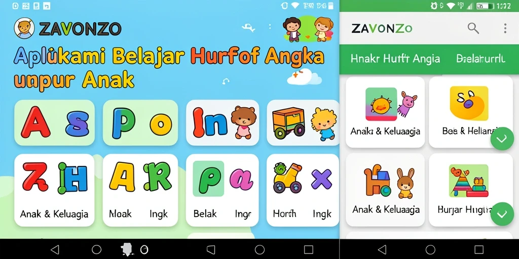 Tampilan antarmuka ZAVONZO untuk belajar huruf dan angka.